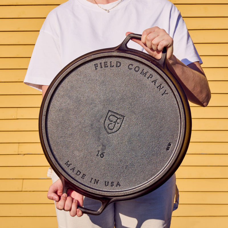 Underside of the No.16 Cast Iron Skillet showing the Field Company and Made in USA stamps