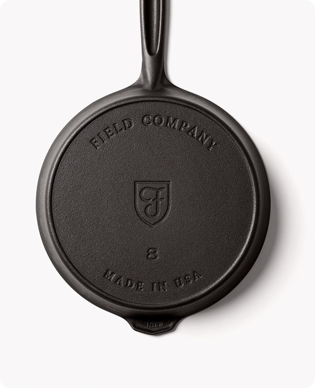 Underside of the No.8 Cast Iron Skillet showing the Field Company and Made in USA stamps