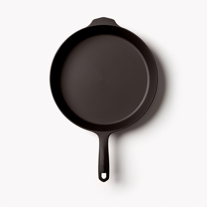 Overhead view of the No.10 Field Cast Iron Skillet with helper handle at top