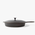Side profile of the No.12 Field Cast Iron Skillet topped with its matching cast iron lid thumbnail