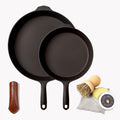 The Summer Celebration Set: two Field Skillets, leather handle cover, scrub brush, chain mail, and seasoning oil thumbnail