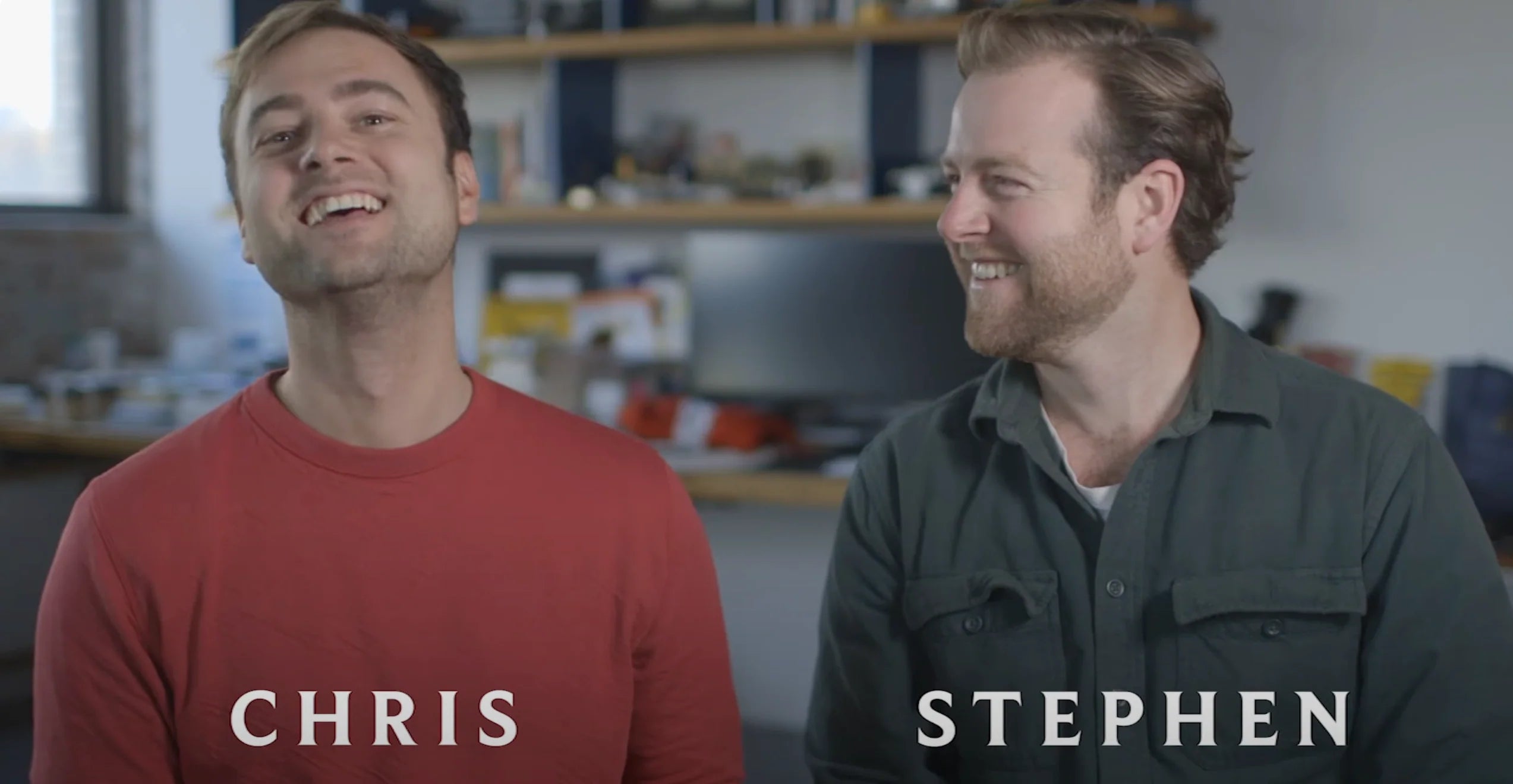 Field Company founders Chris and Stephen side by side in the workshop, captioned 