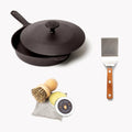 Angled view of the Chef's Starter Set No.6: lidded Field Skillet, mini turner, and cast iron care tools thumbnail