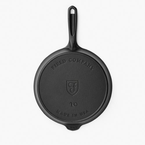 Underside of the No.10 Cast Iron Skillet showing the Field Company and Made in USA stamps