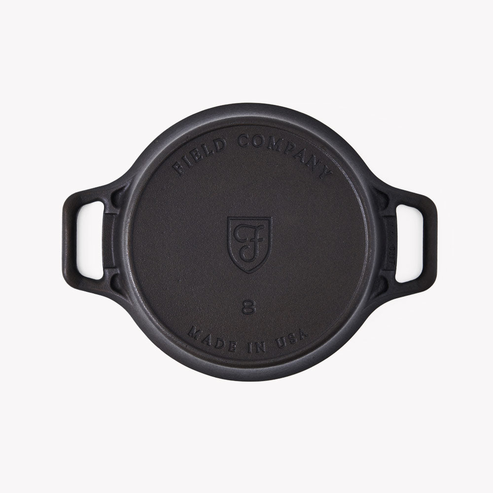 Underside of the No.8 Cast Iron Dutch Oven showing the Field Company and Made in USA stamps