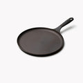 Angled view of the No.9 Field Round Cast Iron Griddle with a low rim and long handle with hanging hole thumbnail
