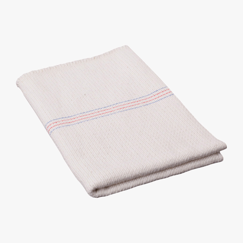 Field Company XL Cleaning Cloth folded, white cotton with red and blue stripe detail